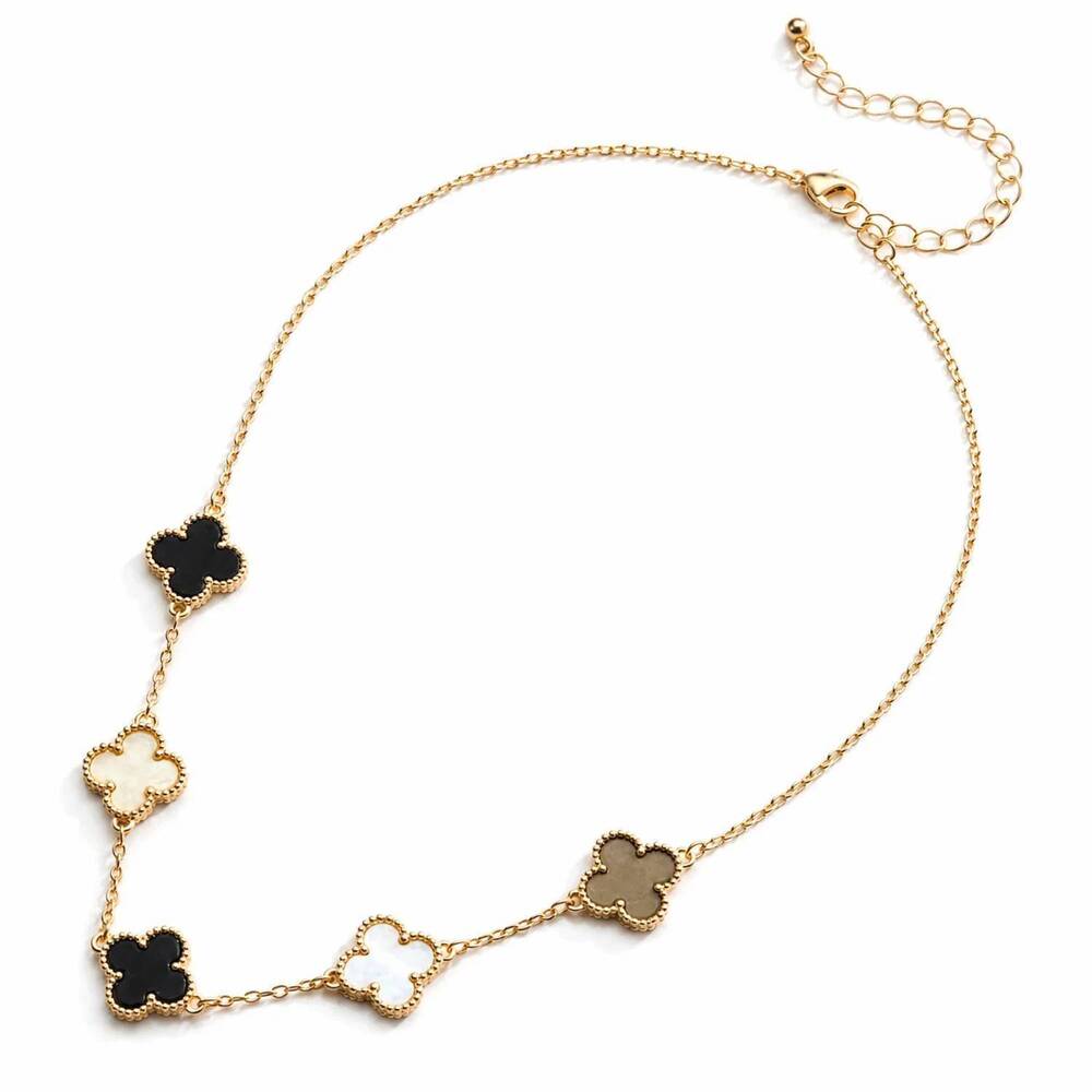 NEW FREM women's shell clover necklace in neutral multi